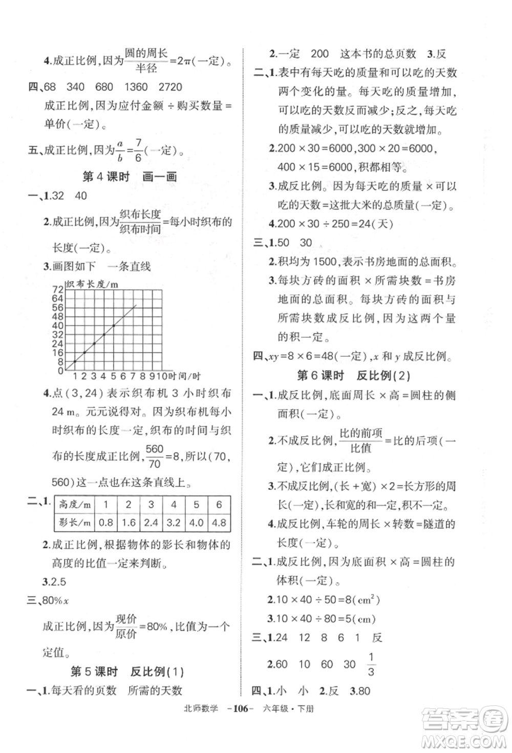 西安出版社2022狀元成才路創(chuàng)優(yōu)作業(yè)100分六年級(jí)下冊(cè)數(shù)學(xué)北師大版參考答案