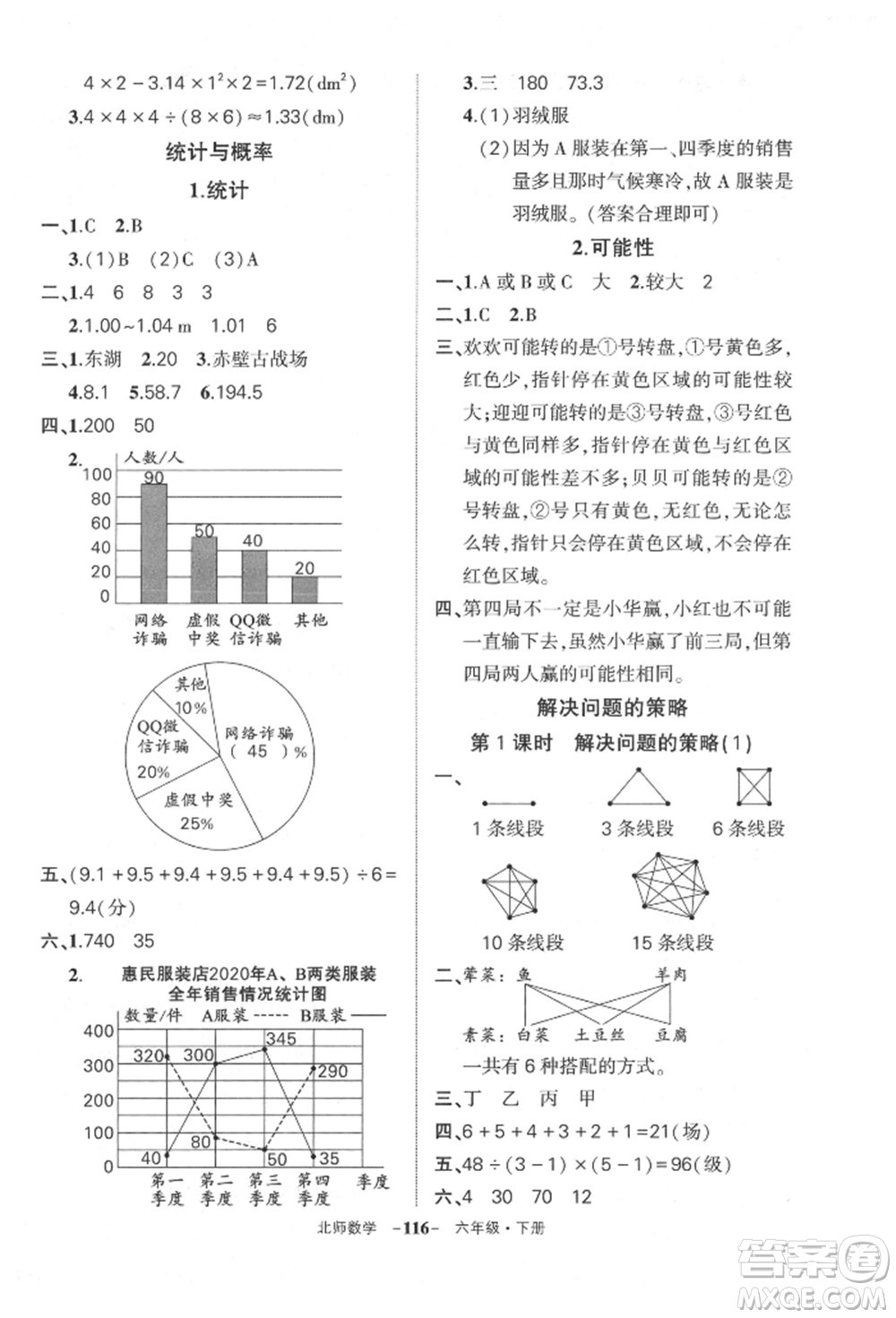 西安出版社2022狀元成才路創(chuàng)優(yōu)作業(yè)100分六年級(jí)下冊(cè)數(shù)學(xué)北師大版參考答案