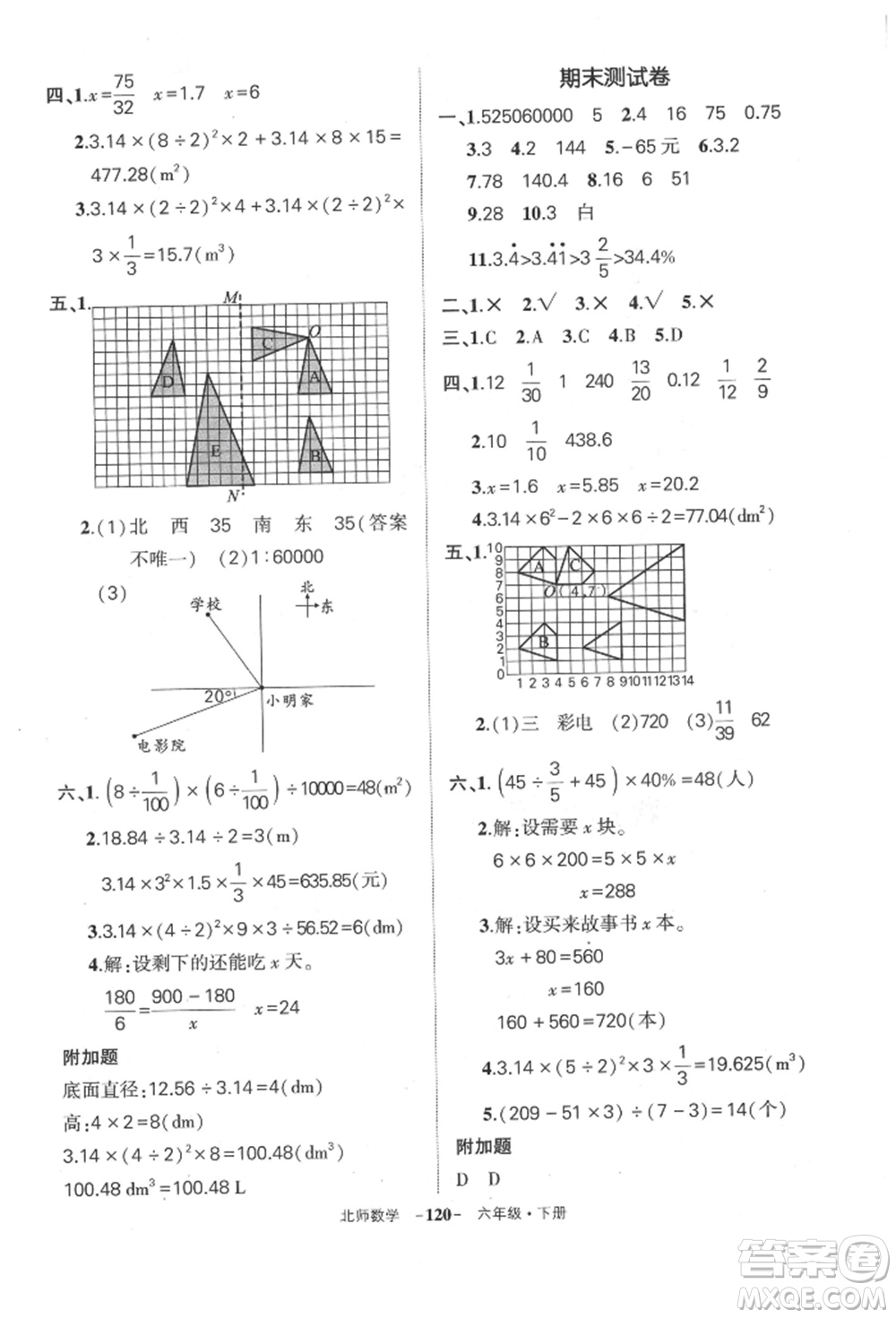 西安出版社2022狀元成才路創(chuàng)優(yōu)作業(yè)100分六年級(jí)下冊(cè)數(shù)學(xué)北師大版參考答案