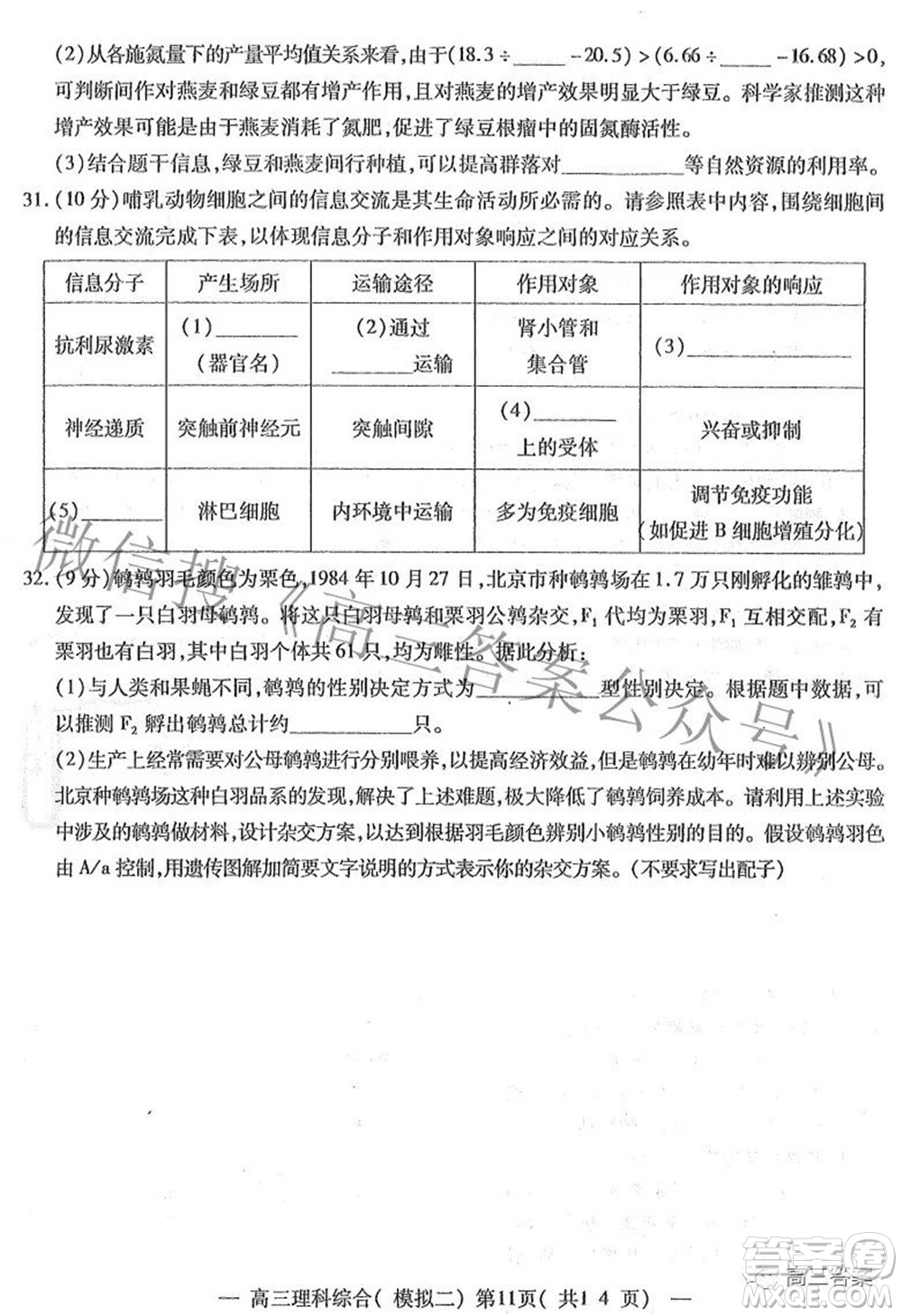 202200607項目第二次模擬測試卷理科綜合試題及答案