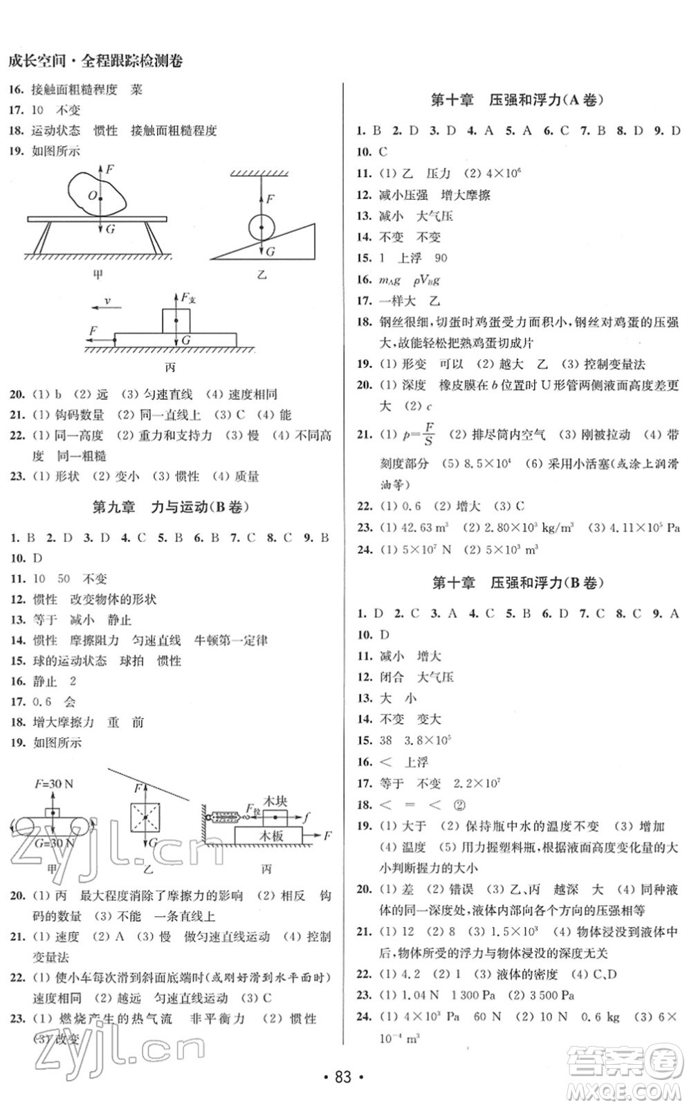 江蘇鳳凰美術(shù)出版社2022成長空間全程跟蹤測試卷八年級物理下冊江蘇版答案