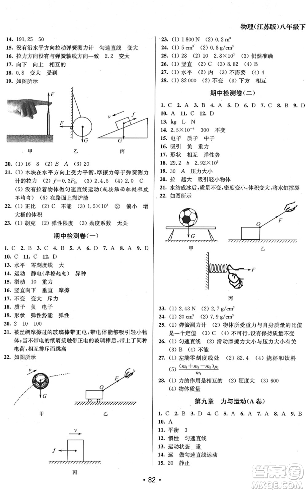 江蘇鳳凰美術(shù)出版社2022成長空間全程跟蹤測試卷八年級物理下冊江蘇版答案