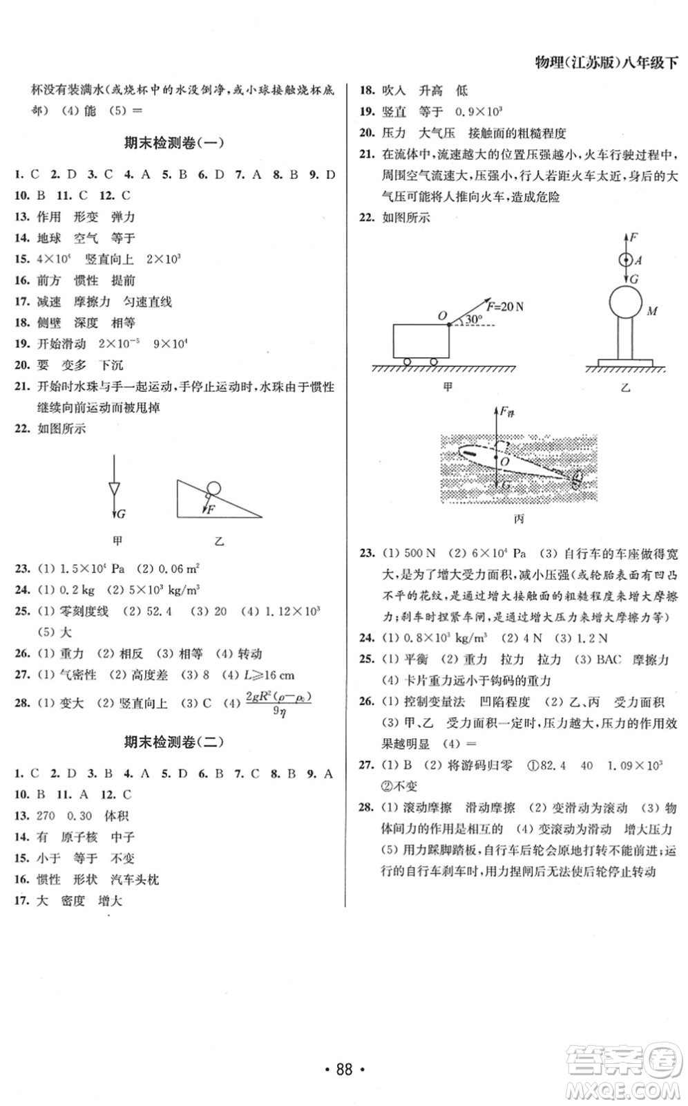 江蘇鳳凰美術(shù)出版社2022成長空間全程跟蹤測試卷八年級物理下冊江蘇版答案