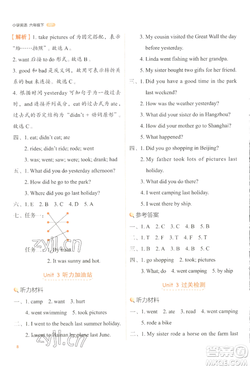 浙江教育出版社2022新東方優(yōu)學練六年級下冊英語人教版參考答案