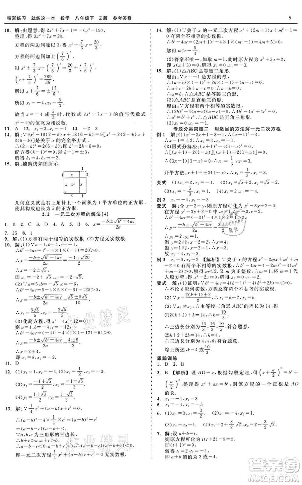 浙江工商大學出版社2022精彩練習就練這一本八年級數(shù)學下冊Z浙教版答案