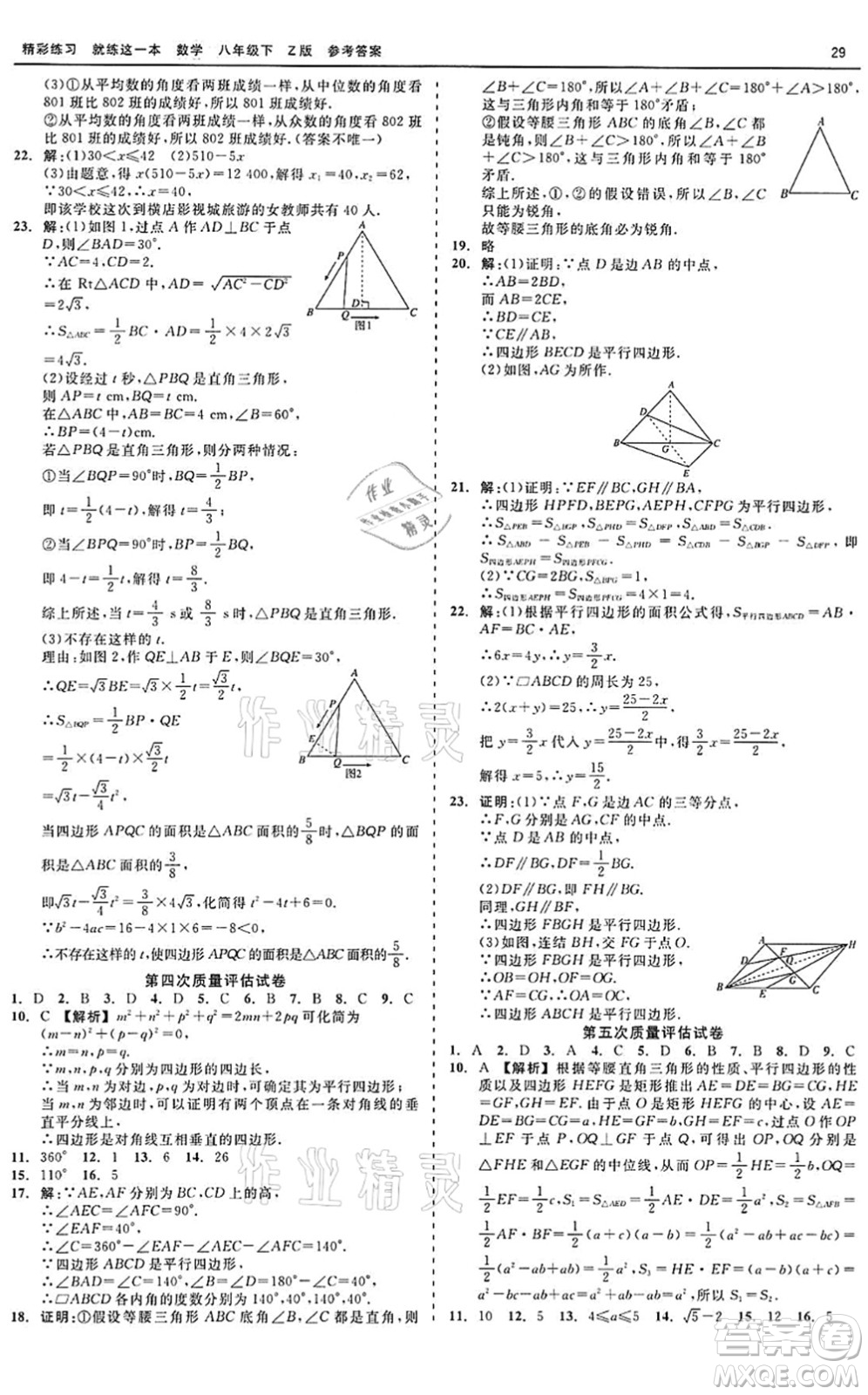浙江工商大學出版社2022精彩練習就練這一本八年級數(shù)學下冊Z浙教版答案
