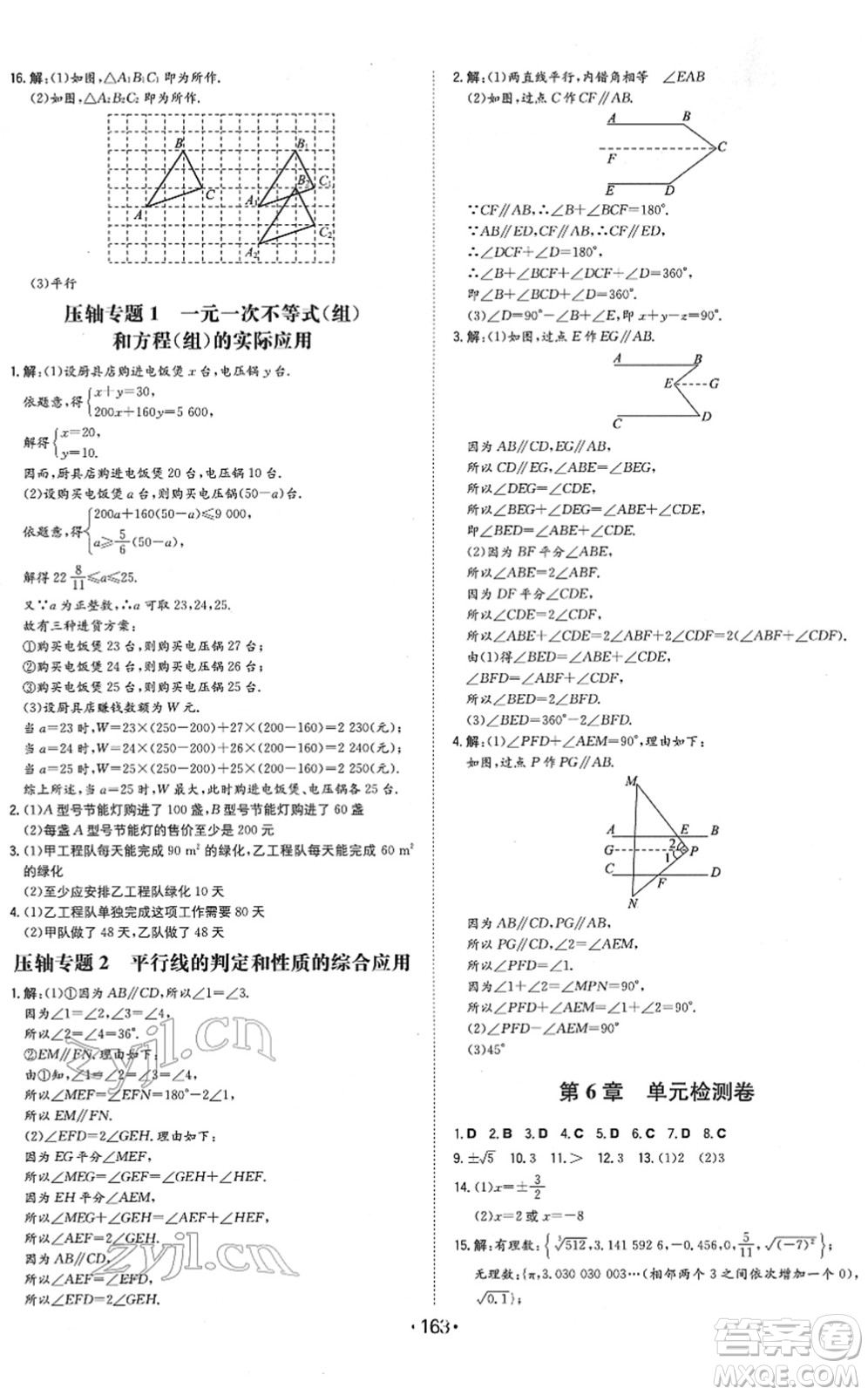 湖南教育出版社2022一本同步訓練七年級數(shù)學下冊HK滬科版安徽專版答案