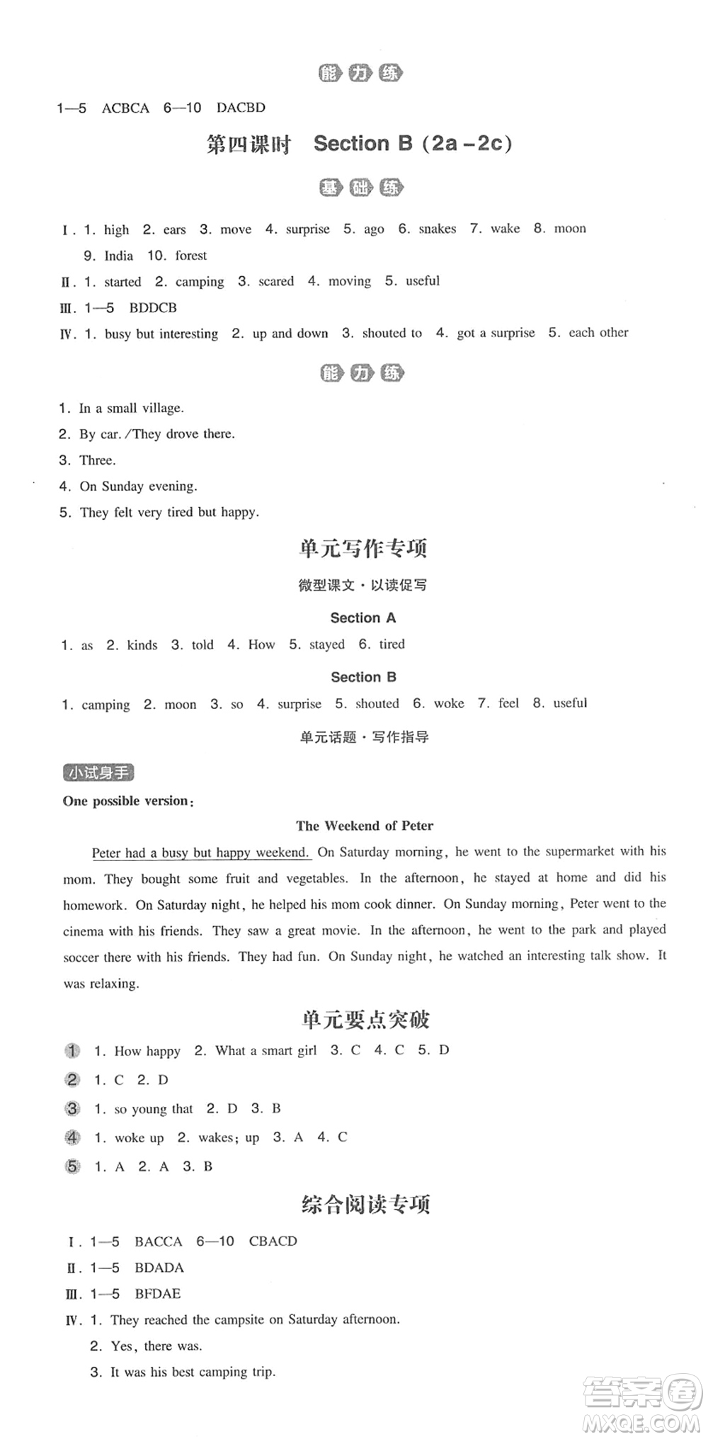 湖南教育出版社2022一本同步訓練七年級英語下冊RJ人教版答案