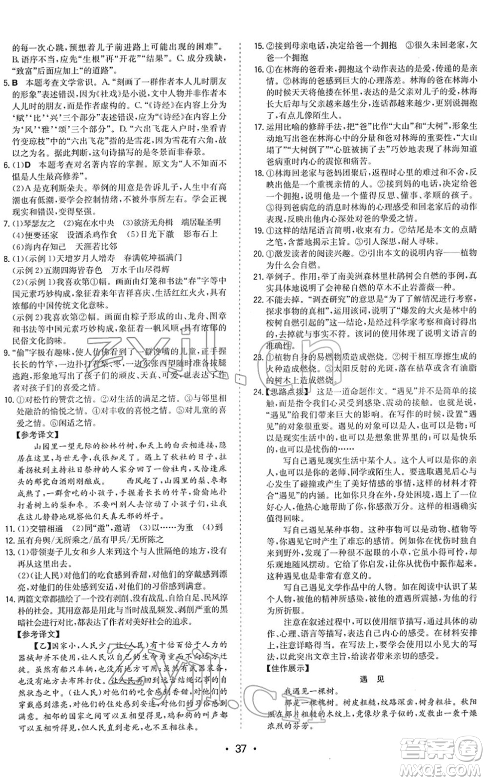 湖南教育出版社2022一本同步訓(xùn)練八年級語文下冊RJ人教版答案