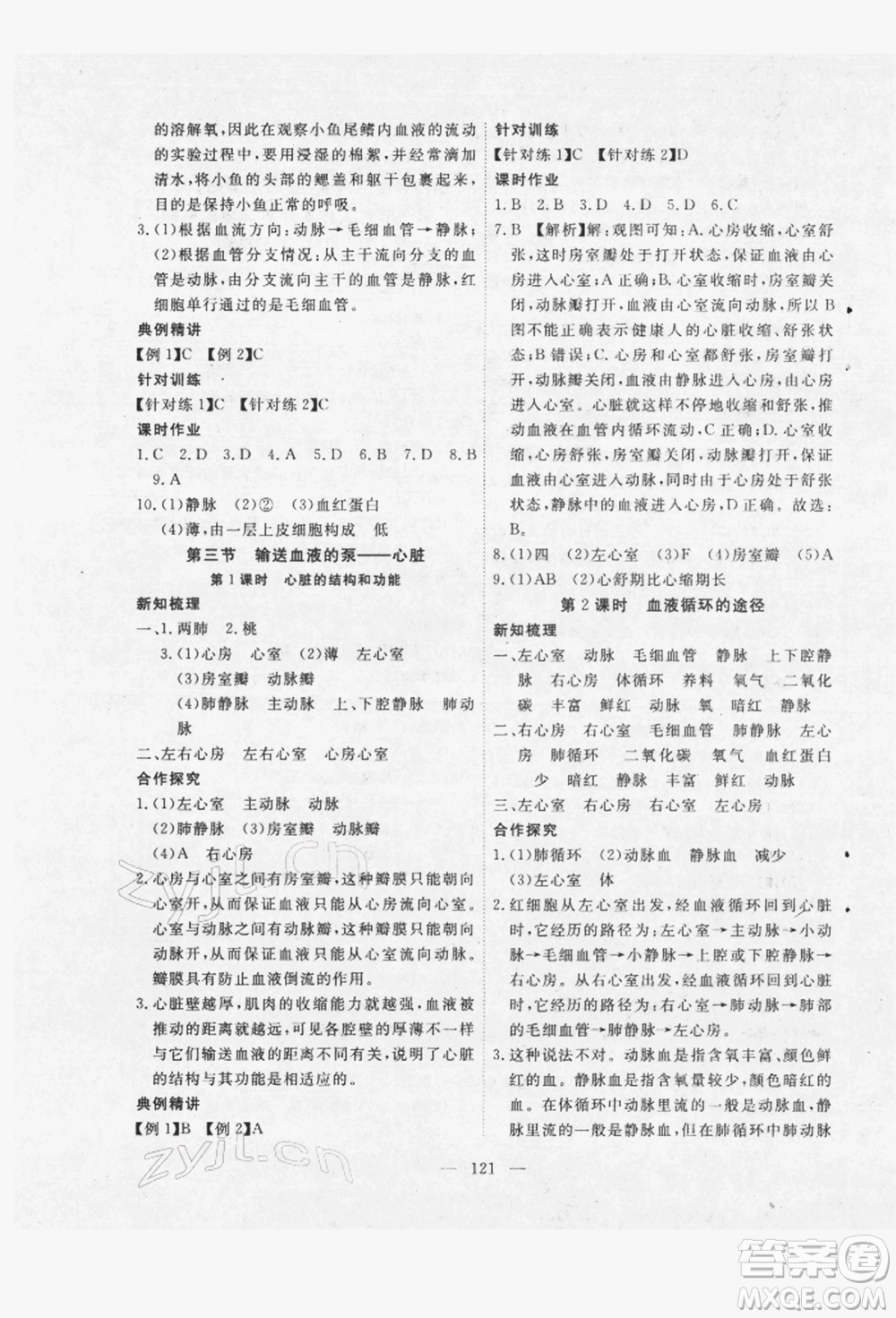 湖北科學(xué)技術(shù)出版社2022高效課堂導(dǎo)學(xué)案七年級下冊生物通用版參考答案
