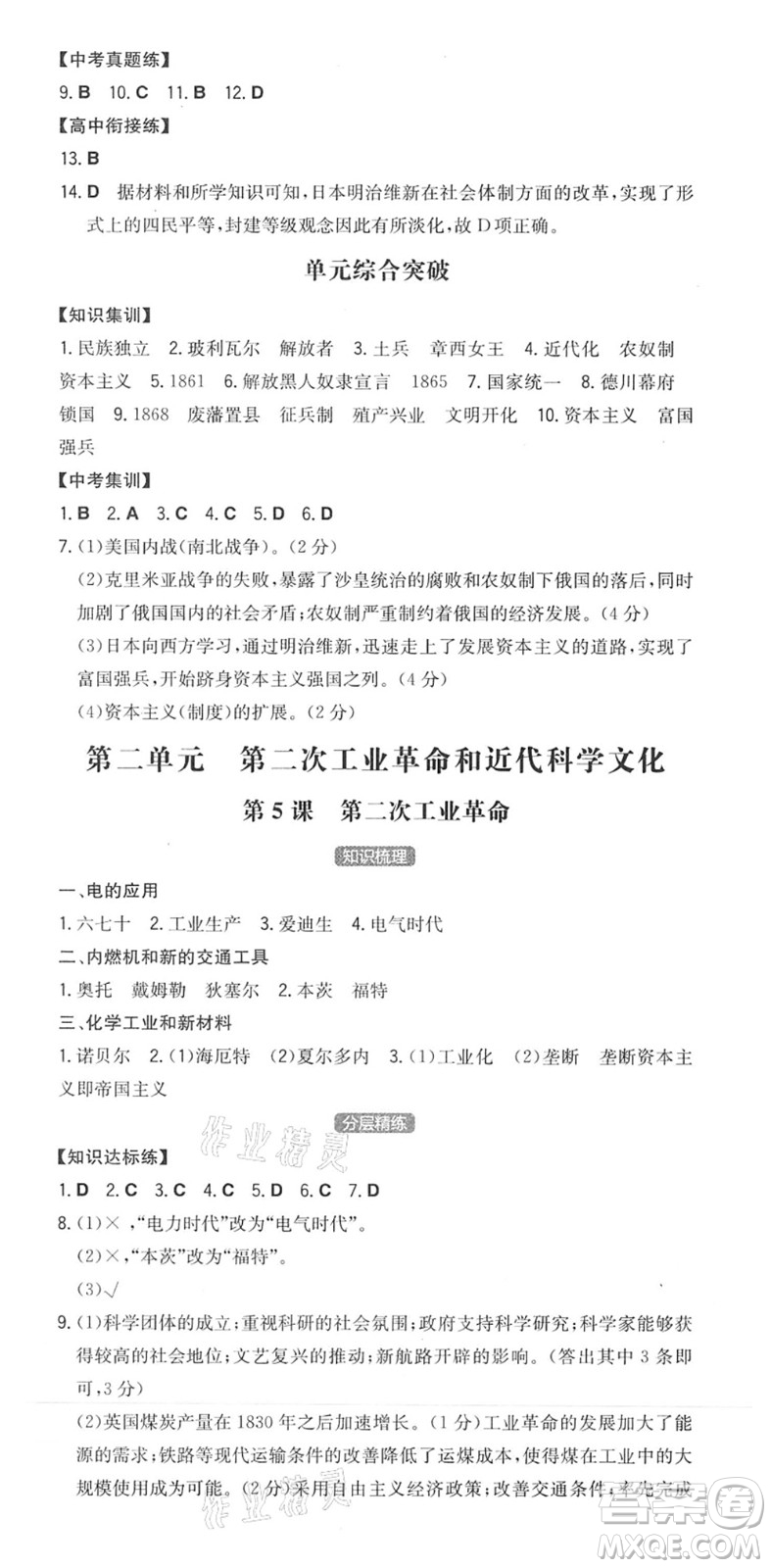 湖南教育出版社2022一本同步訓(xùn)練九年級(jí)歷史下冊(cè)RJ人教版安徽專版答案