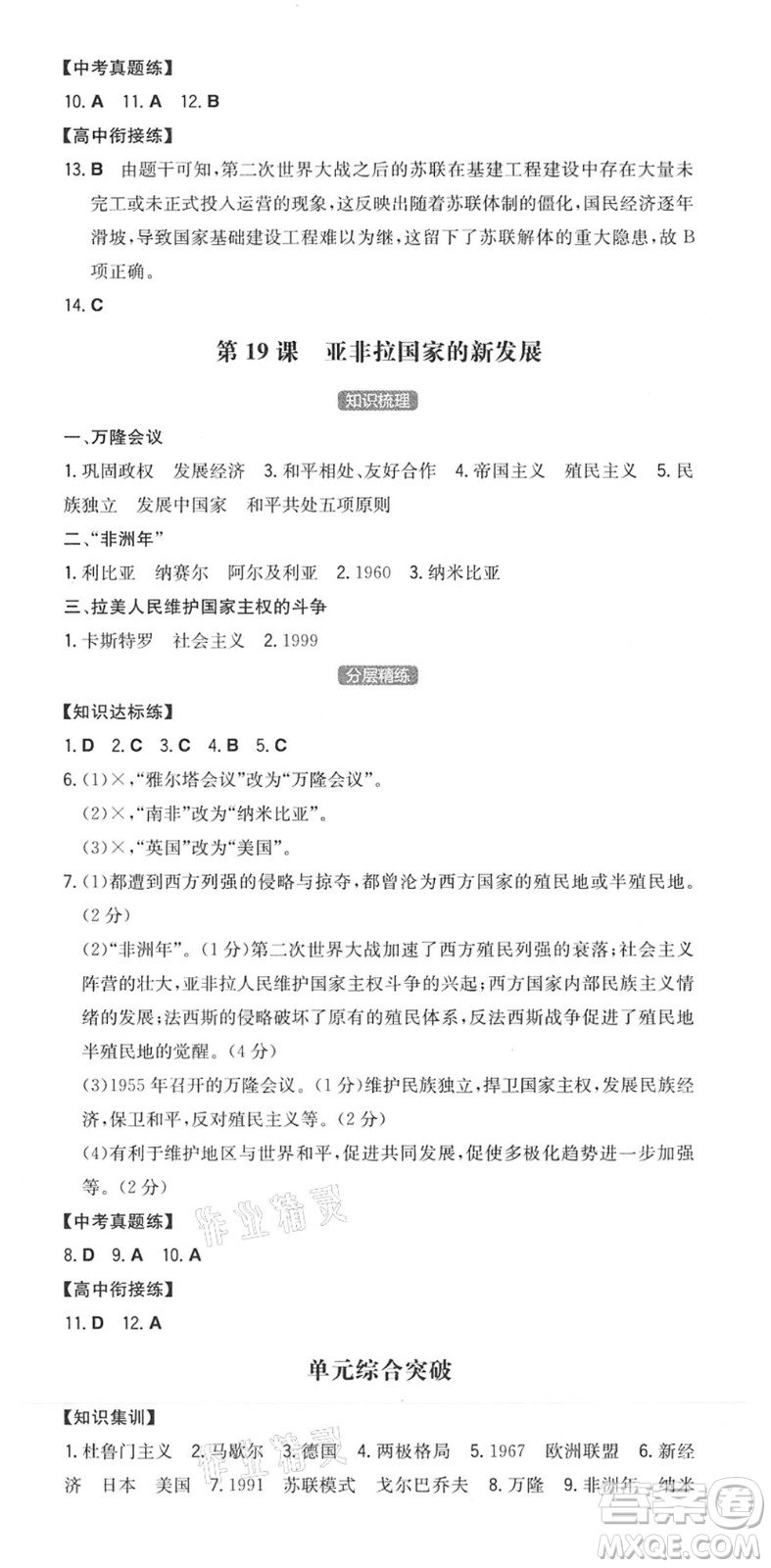 湖南教育出版社2022一本同步訓(xùn)練九年級(jí)歷史下冊(cè)RJ人教版安徽專版答案
