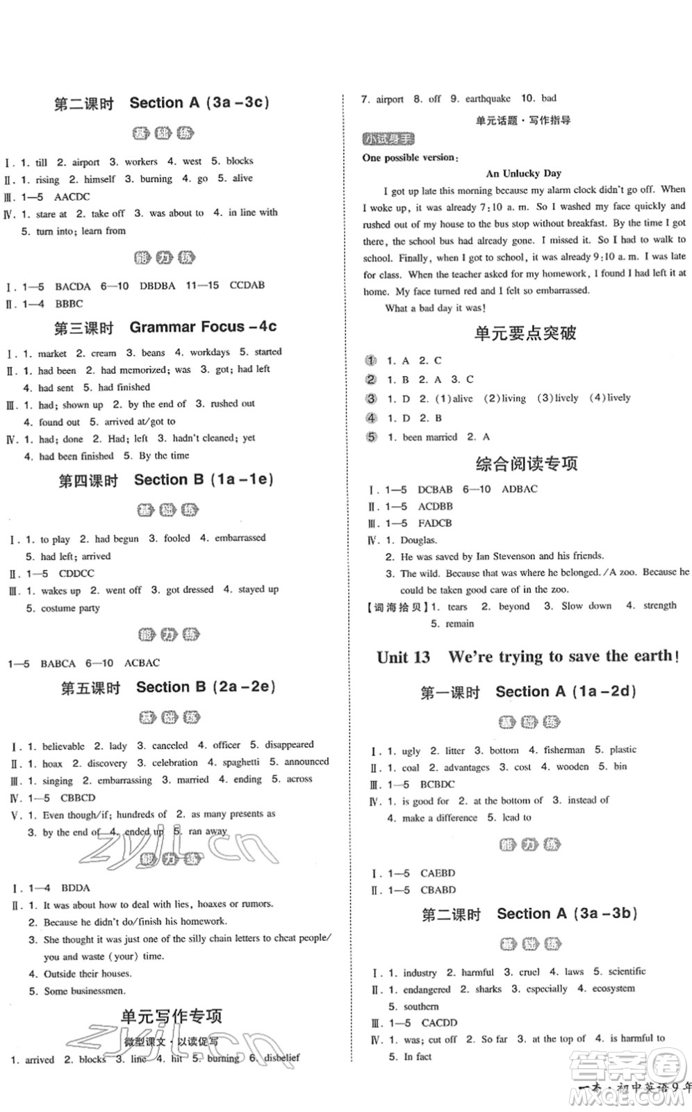 湖南教育出版社2022一本同步訓(xùn)練九年級英語下冊RJ人教版答案