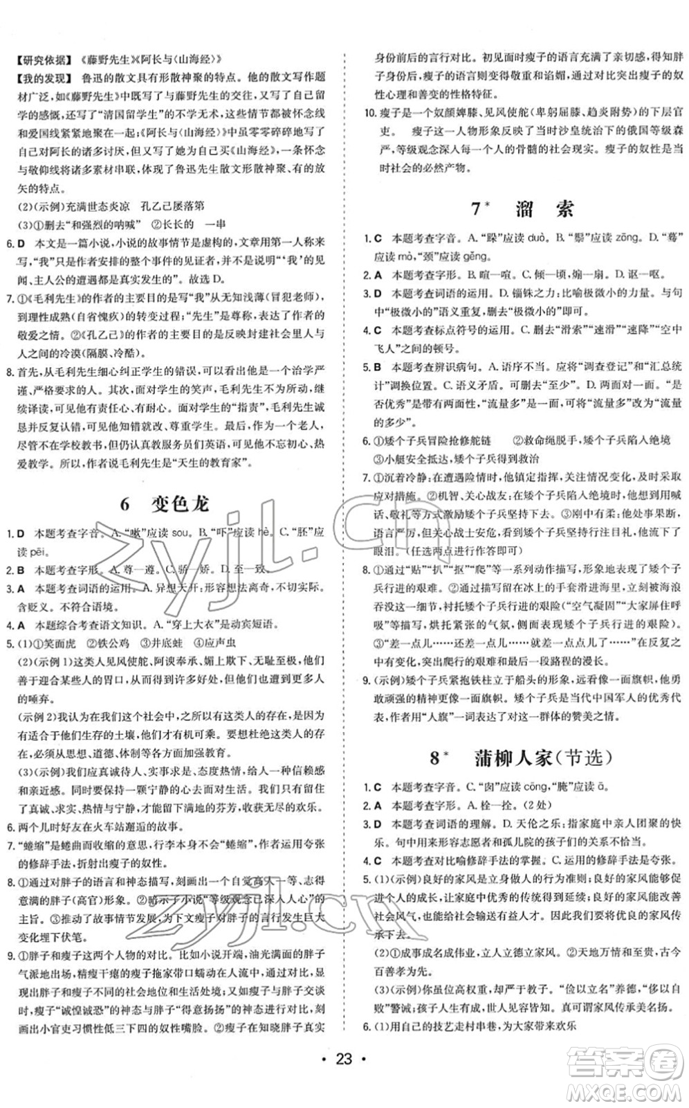 湖南教育出版社2022一本同步訓(xùn)練九年級(jí)語(yǔ)文下冊(cè)RJ人教版答案