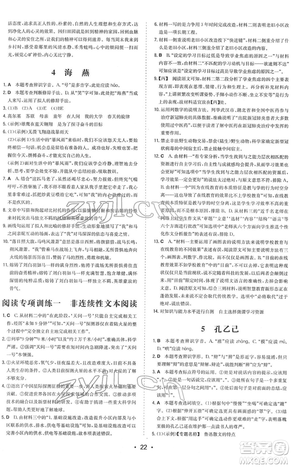 湖南教育出版社2022一本同步訓(xùn)練九年級(jí)語(yǔ)文下冊(cè)RJ人教版答案