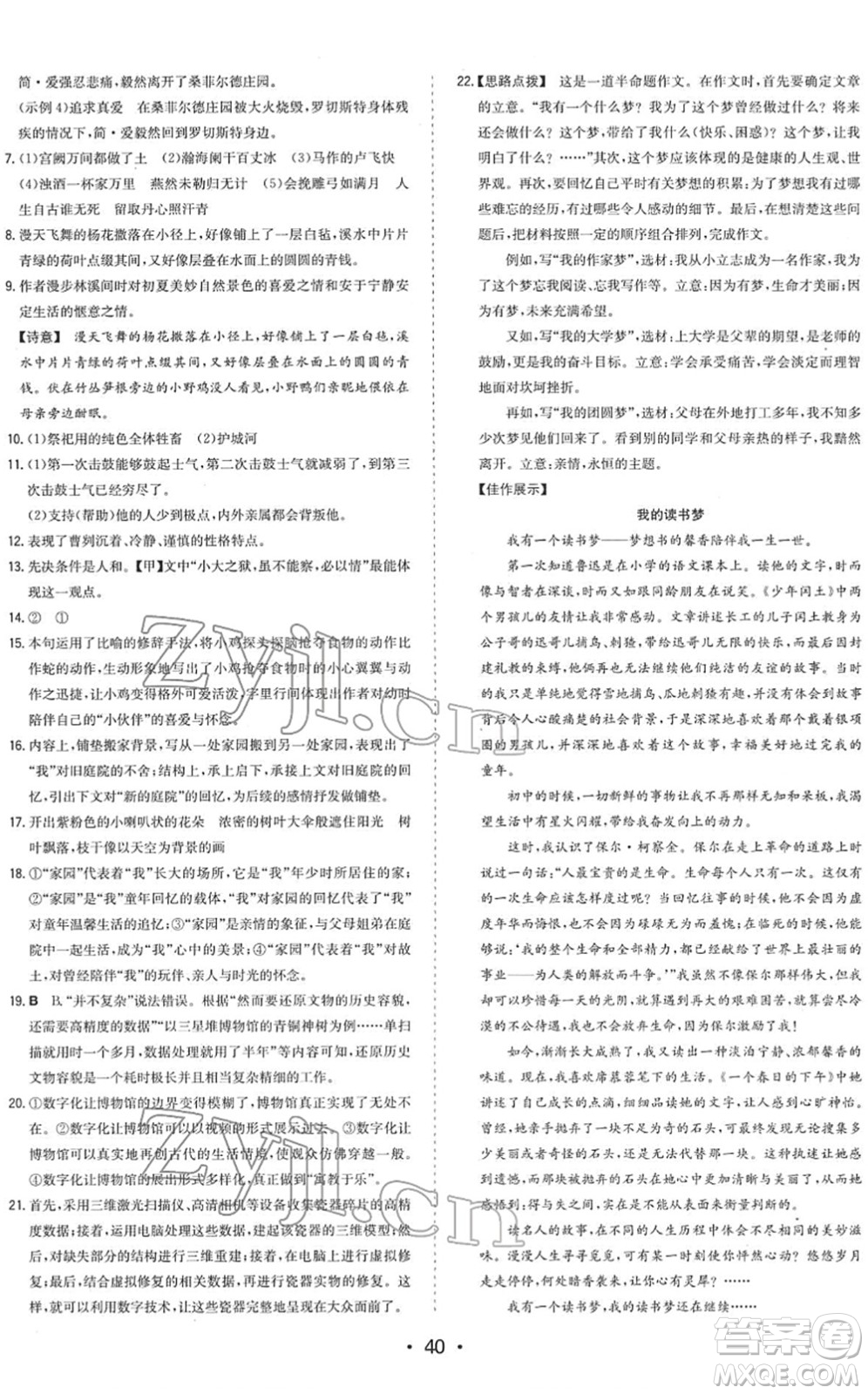 湖南教育出版社2022一本同步訓(xùn)練九年級(jí)語(yǔ)文下冊(cè)RJ人教版答案