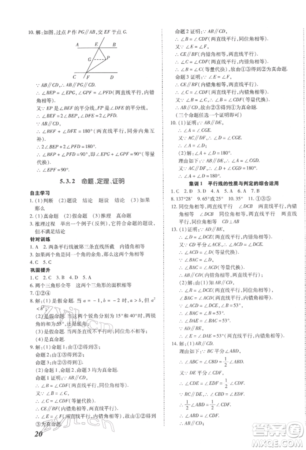 延邊大學(xué)出版社2022本土攻略七年級(jí)下冊(cè)數(shù)學(xué)人教版參考答案