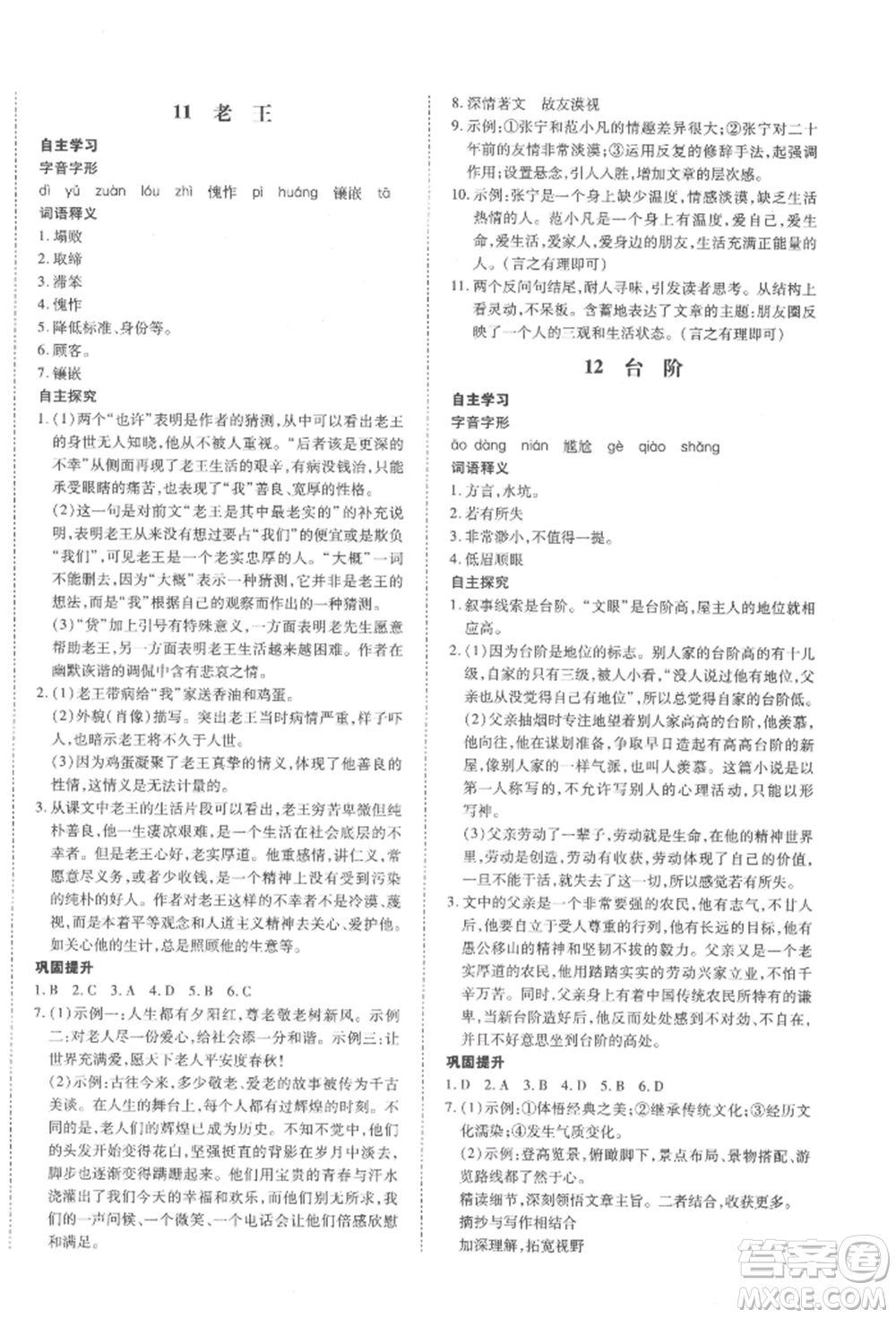 延邊大學(xué)出版社2022本土攻略七年級(jí)下冊(cè)語文人教版參考答案