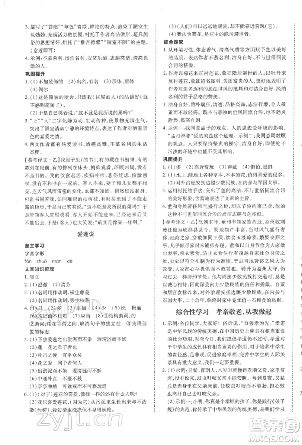 延邊大學(xué)出版社2022本土攻略七年級(jí)下冊(cè)語文人教版參考答案