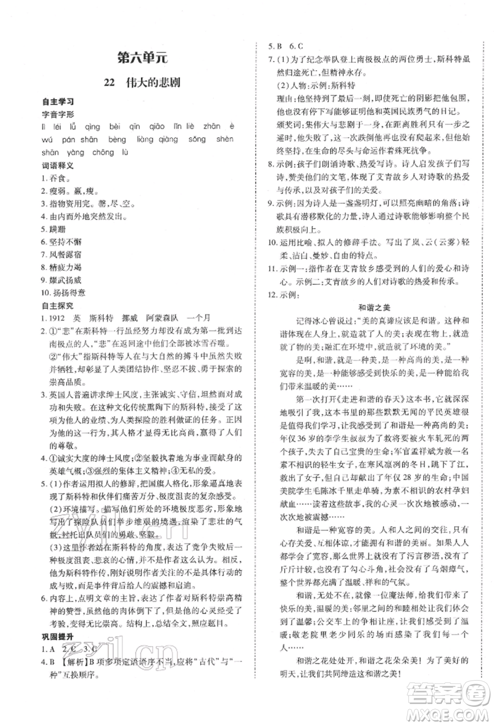 延邊大學(xué)出版社2022本土攻略七年級(jí)下冊(cè)語文人教版參考答案