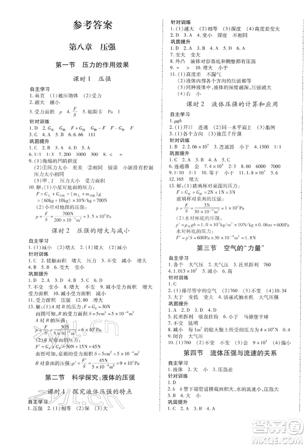 沈陽(yáng)出版社2022本土攻略八年級(jí)下冊(cè)物理人教版參考答案