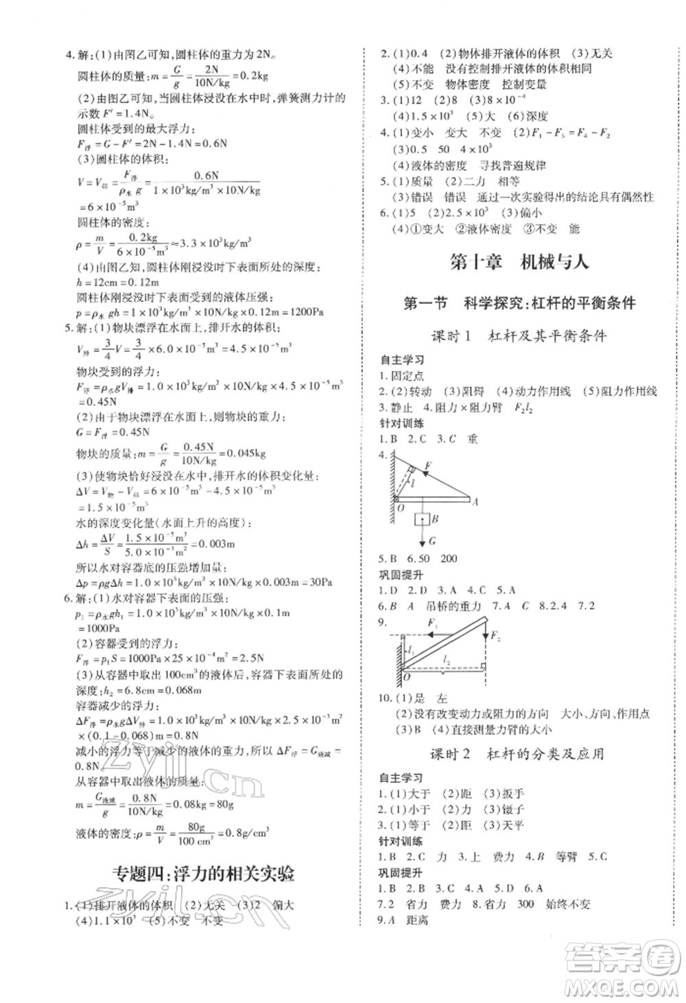 沈陽(yáng)出版社2022本土攻略八年級(jí)下冊(cè)物理人教版參考答案