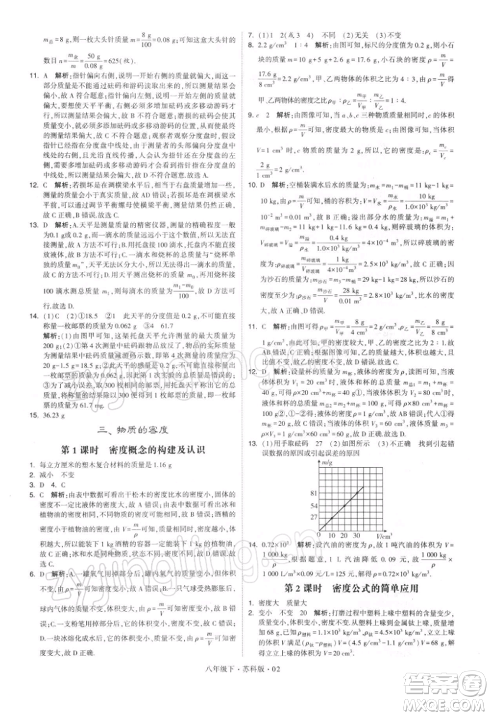 新疆少年兒童出版社2022學(xué)霸題中題八年級下冊物理蘇科版參考答案