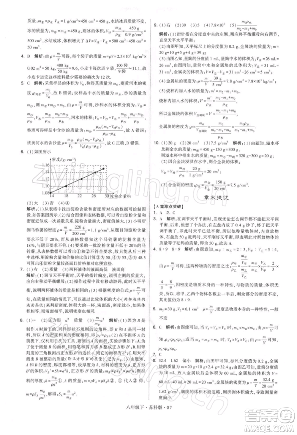 新疆少年兒童出版社2022學(xué)霸題中題八年級下冊物理蘇科版參考答案