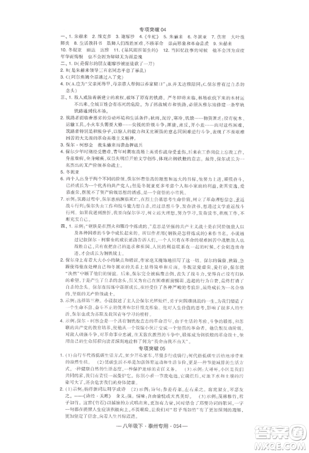 河海大學出版社2022經綸學典學霸組合訓練八年級下冊語文人教版泰州專版參考答案