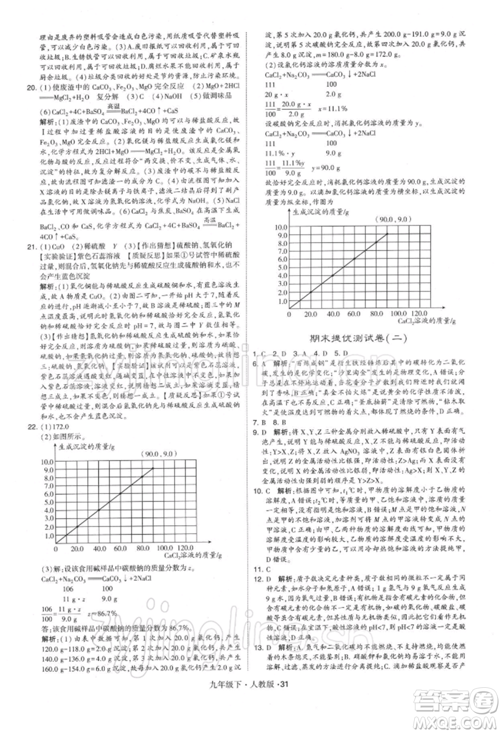 新疆少年兒童出版社2022學霸題中題九年級下冊化學人教版參考答案