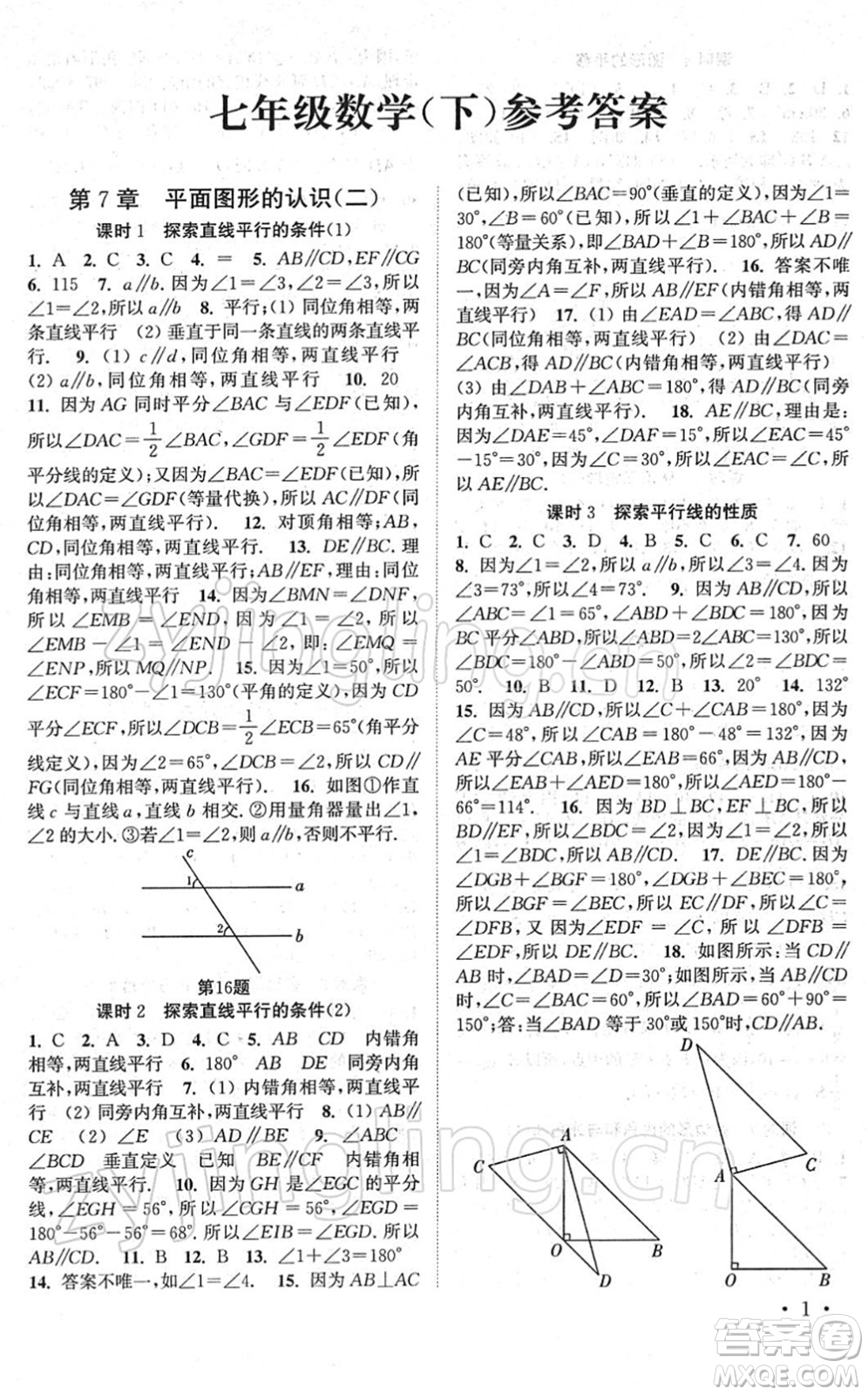 安徽人民出版社2022高效精練七年級數(shù)學下冊蘇科版答案