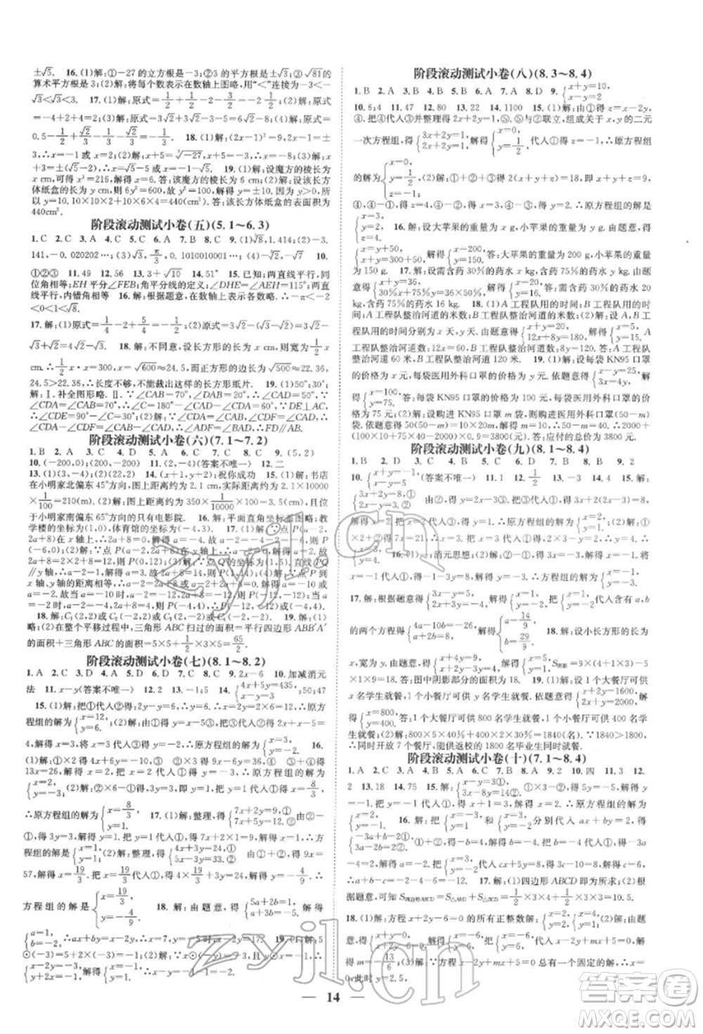 天津科學(xué)技術(shù)出版社2022智慧學(xué)堂核心素養(yǎng)提升法A本七年級下冊數(shù)學(xué)人教版臺州專版參考答案