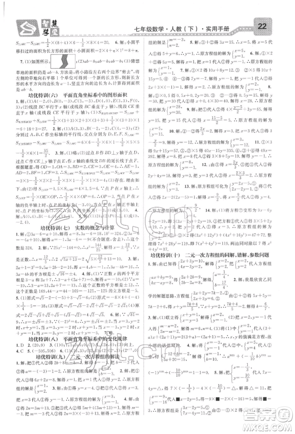 天津科學(xué)技術(shù)出版社2022智慧學(xué)堂核心素養(yǎng)提升法A本七年級下冊數(shù)學(xué)人教版臺州專版參考答案