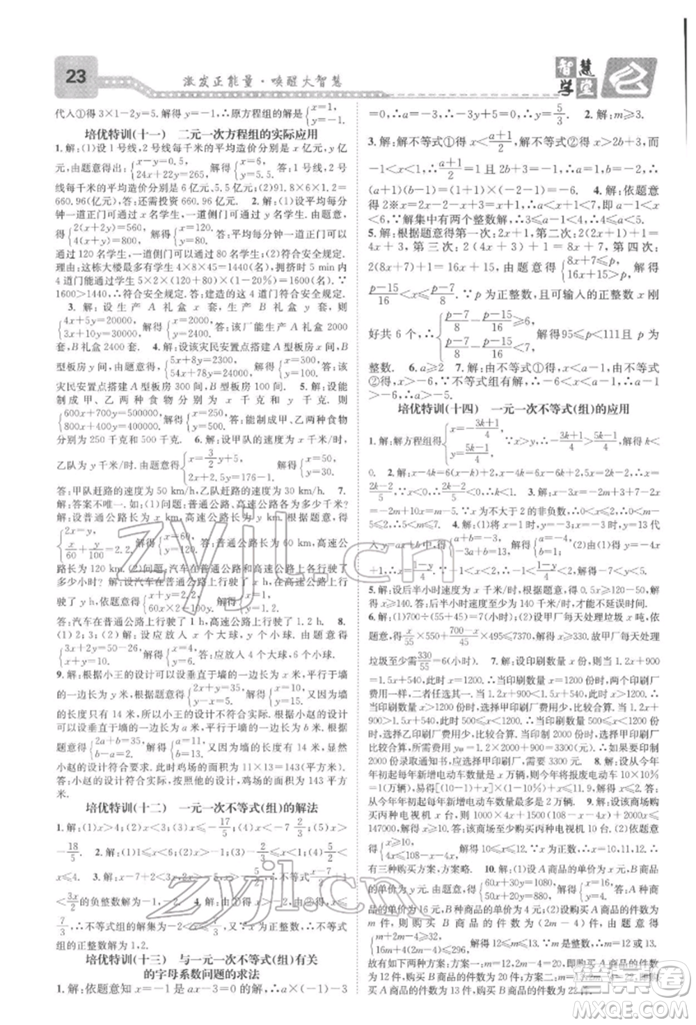 天津科學(xué)技術(shù)出版社2022智慧學(xué)堂核心素養(yǎng)提升法A本七年級下冊數(shù)學(xué)人教版臺州專版參考答案