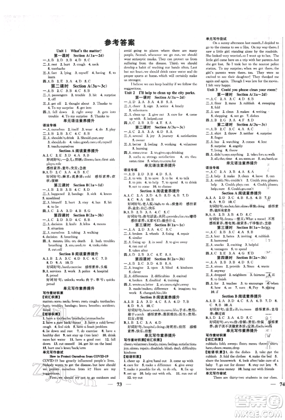 天津科學(xué)技術(shù)出版社2022智慧學(xué)堂核心素養(yǎng)提升法八年級下冊英語人教版參考答案