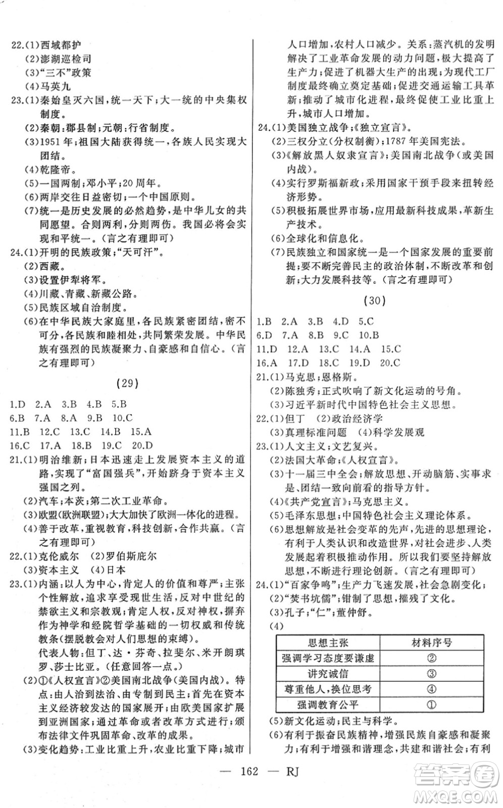 延邊人民出版社2022總復(fù)習(xí)測(cè)試一輪高效復(fù)習(xí)用書九年級(jí)歷史人教版答案
