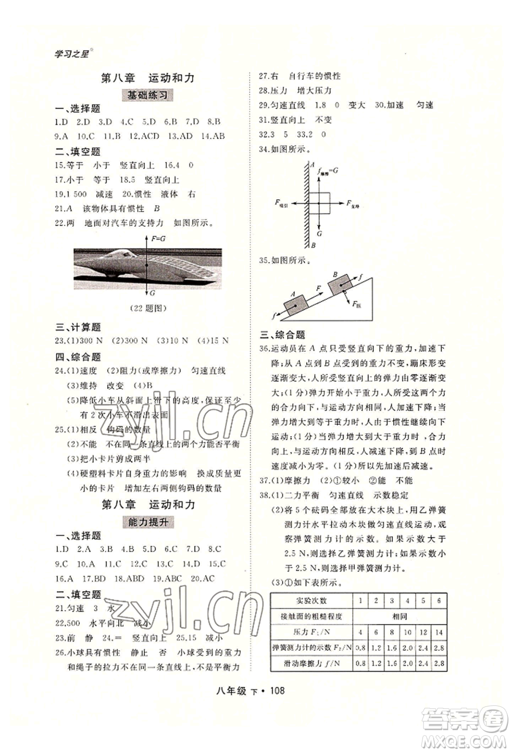 沈陽出版社2022博師在線八年級下冊物理人教版大連專版參考答案