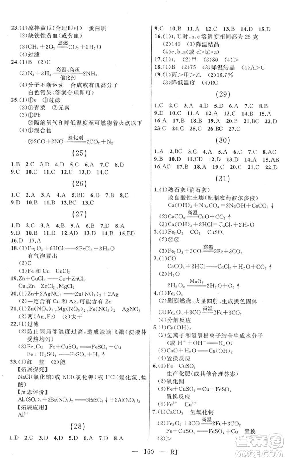 延邊人民出版社2022總復(fù)習(xí)測(cè)試一輪高效復(fù)習(xí)用書九年級(jí)化學(xué)人教版答案