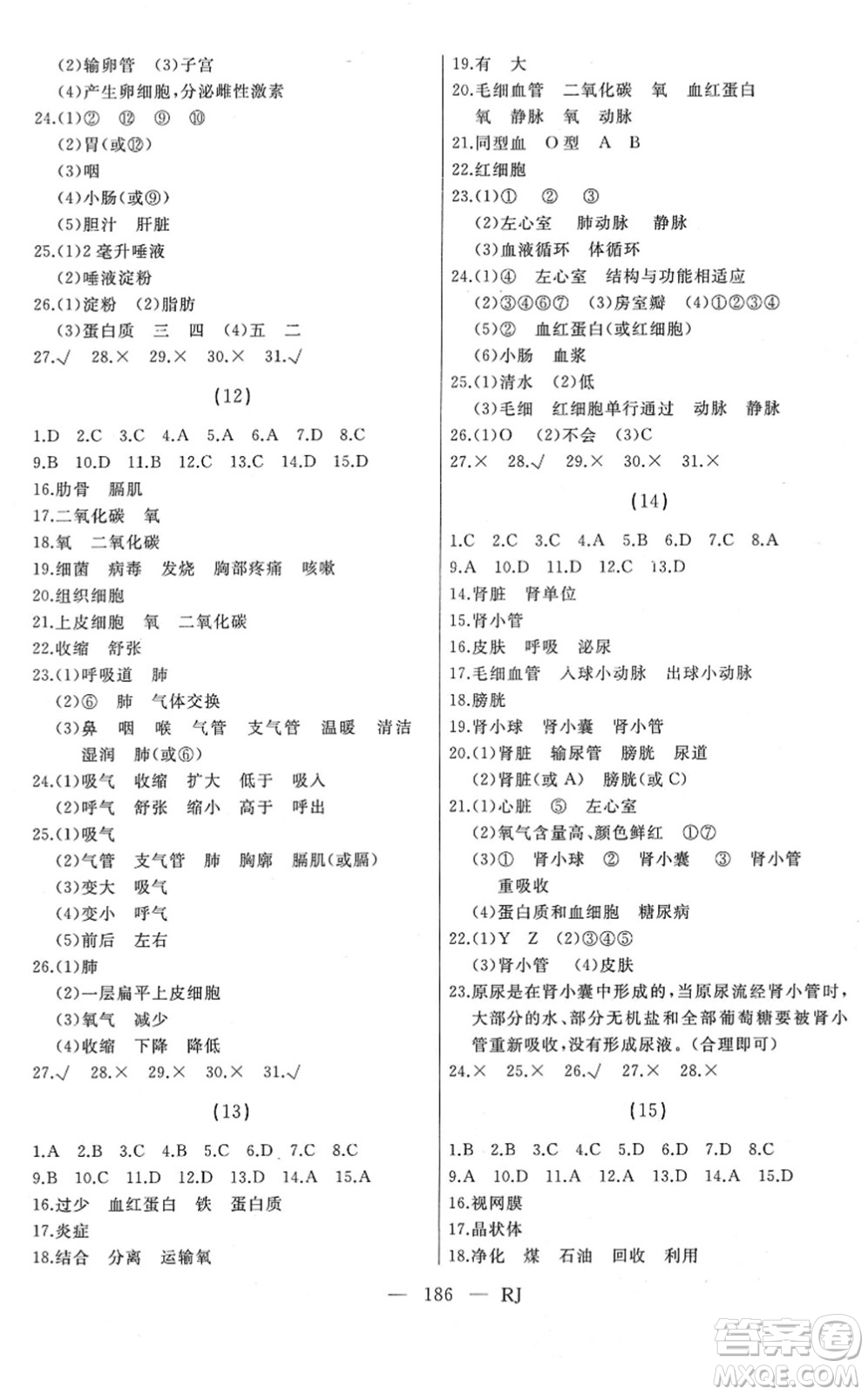 延邊人民出版社2022總復(fù)習(xí)測(cè)試一輪高效復(fù)習(xí)用書九年級(jí)生物人教版答案