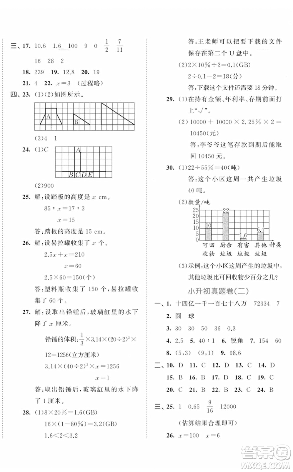 首都師范大學(xué)出版社2022年53小升初總復(fù)習(xí)考前講練測六年級數(shù)學(xué)人教版答案