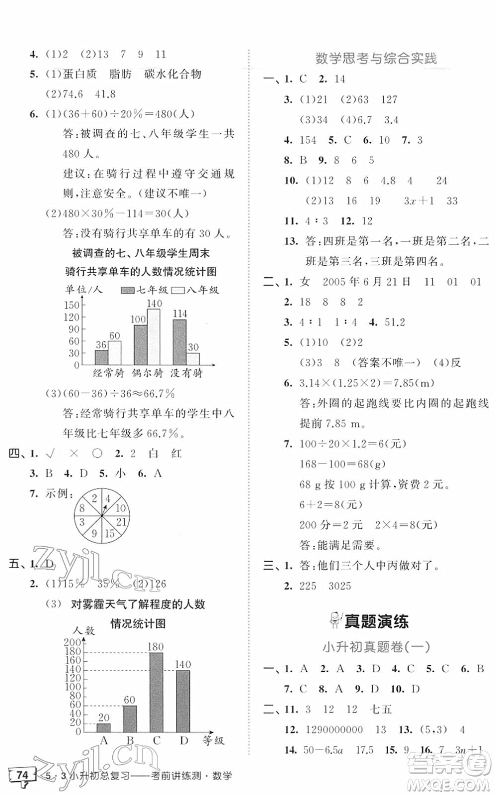 首都師范大學(xué)出版社2022年53小升初總復(fù)習(xí)考前講練測六年級數(shù)學(xué)人教版答案