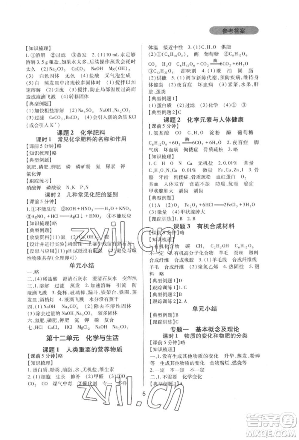 四川教育出版社2022新課程實踐與探究叢書九年級下冊化學(xué)人教版參考答案