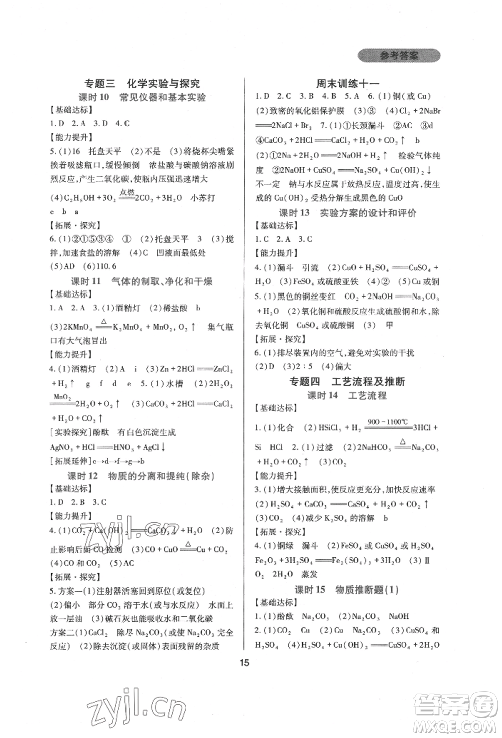 四川教育出版社2022新課程實踐與探究叢書九年級下冊化學(xué)人教版參考答案
