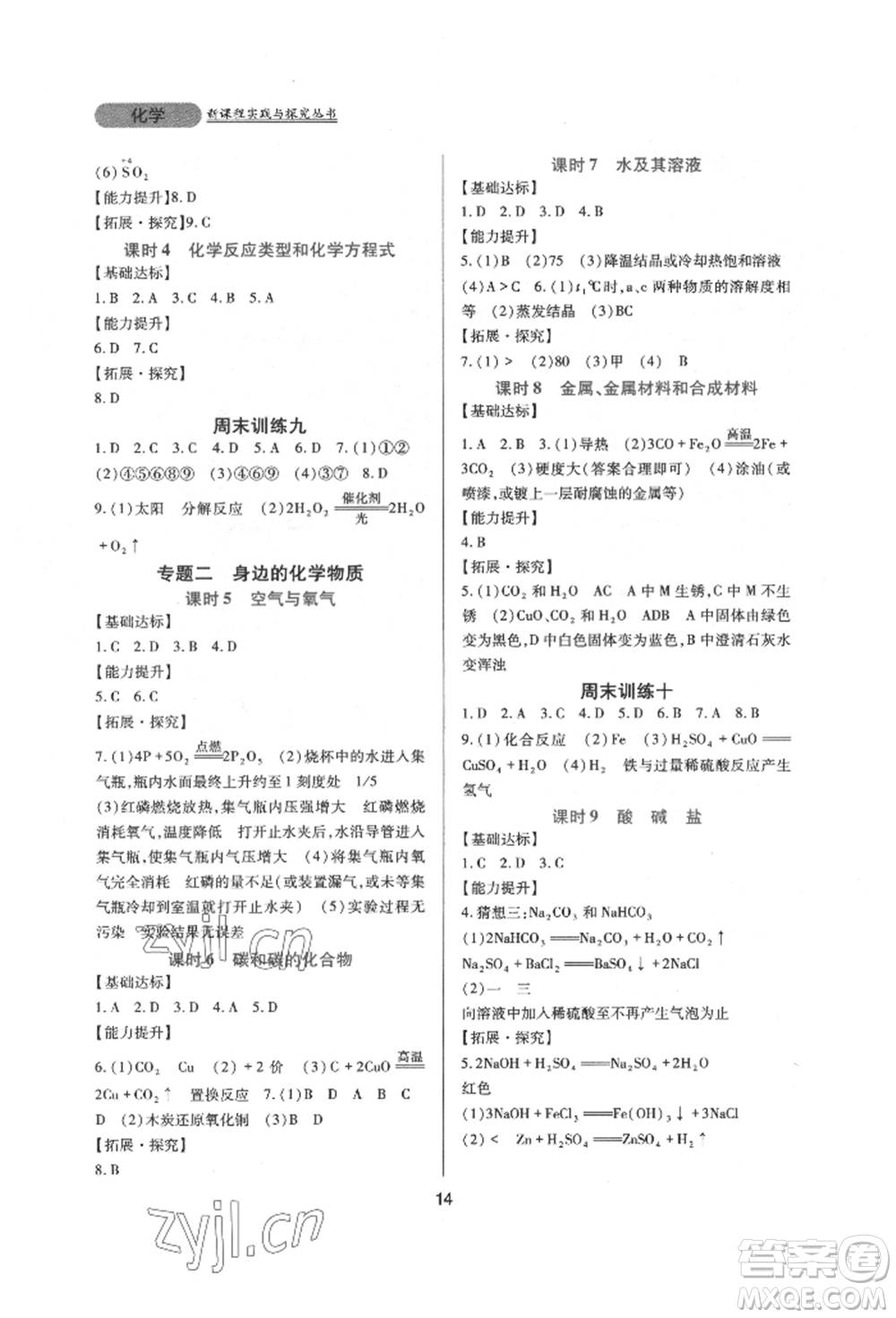 四川教育出版社2022新課程實踐與探究叢書九年級下冊化學(xué)人教版參考答案