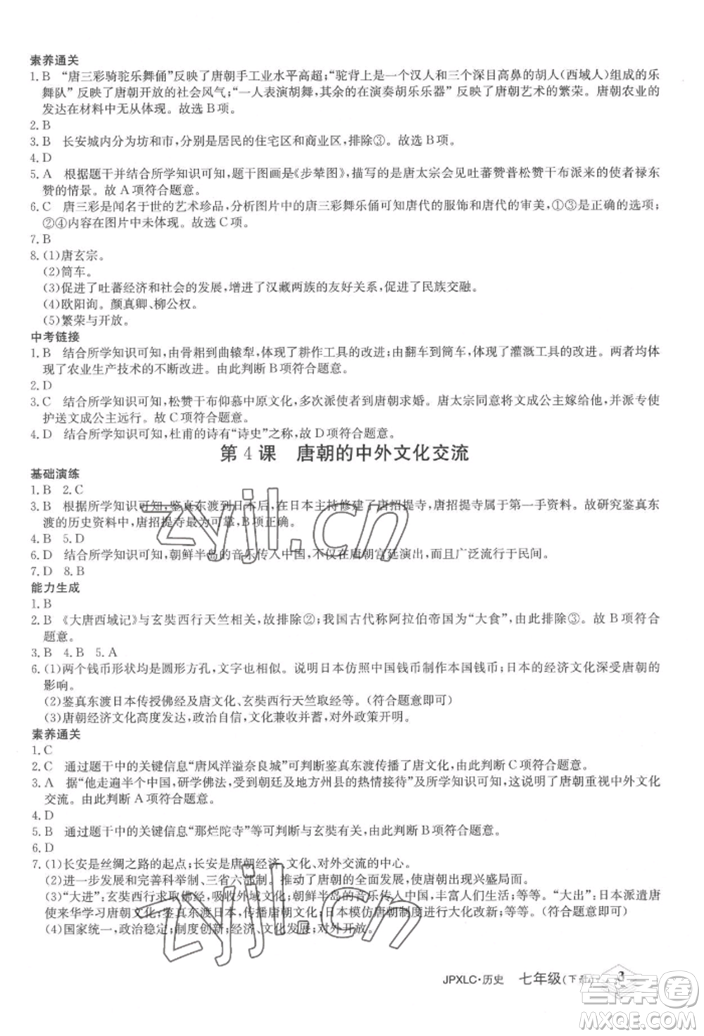 江西高校出版社2022金牌學(xué)練測(cè)七年級(jí)下冊(cè)歷史人教版參考答案