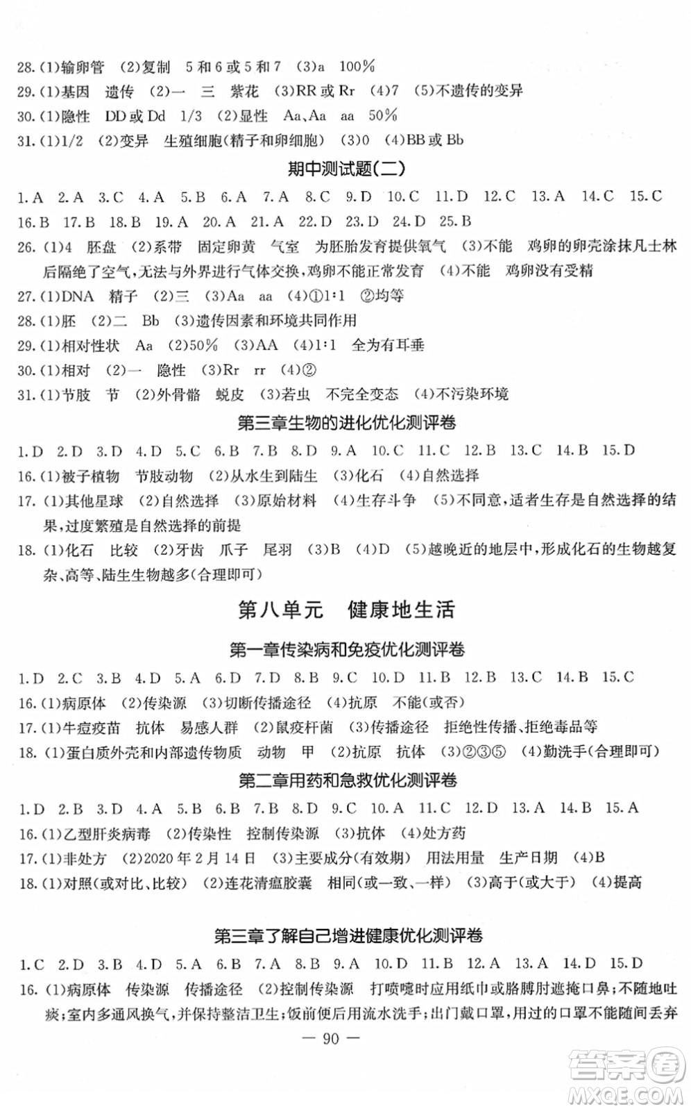 吉林教育出版社2022創(chuàng)新思維全程備考金題一卷通八年級生物下冊RJ人教版答案