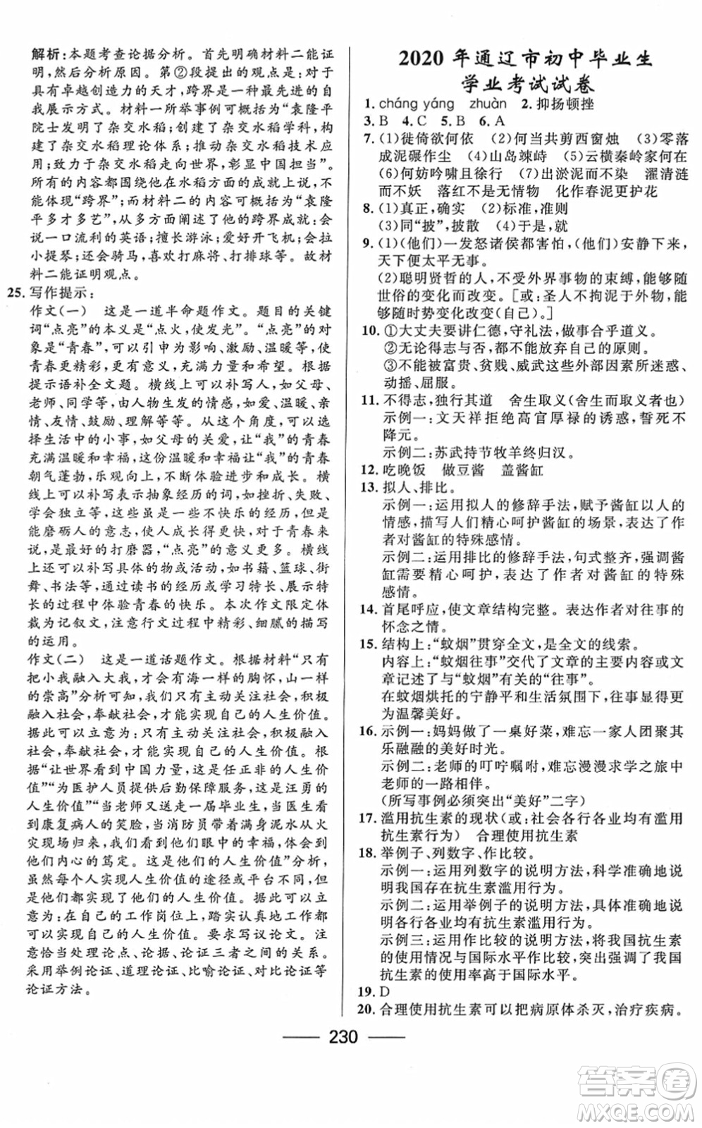 河北少年兒童出版社2022奪冠百分百內(nèi)蒙古中考試題調(diào)研九年級(jí)語文人教版答案