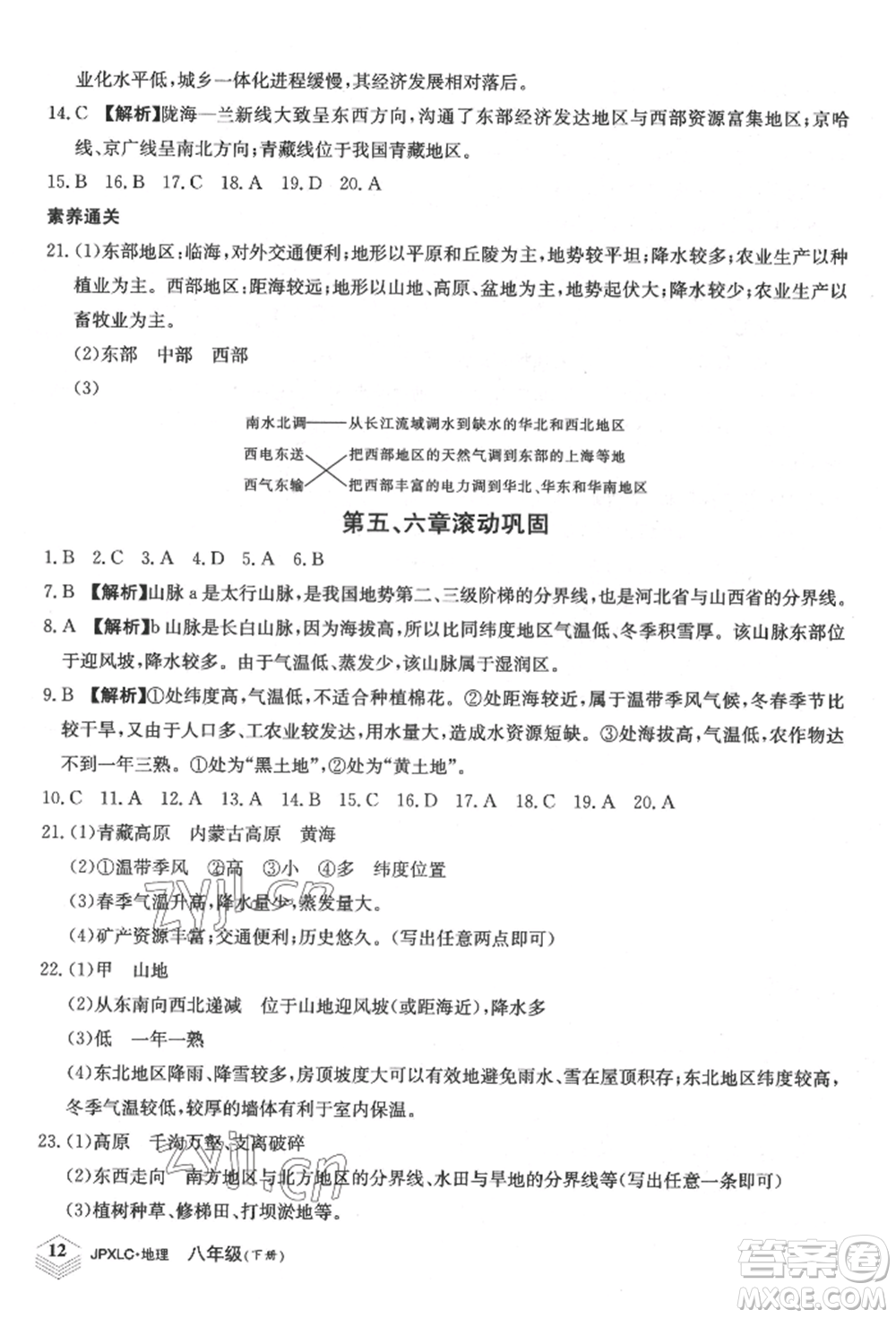 江西高校出版社2022金牌學(xué)練測(cè)八年級(jí)下冊(cè)地理人教版參考答案