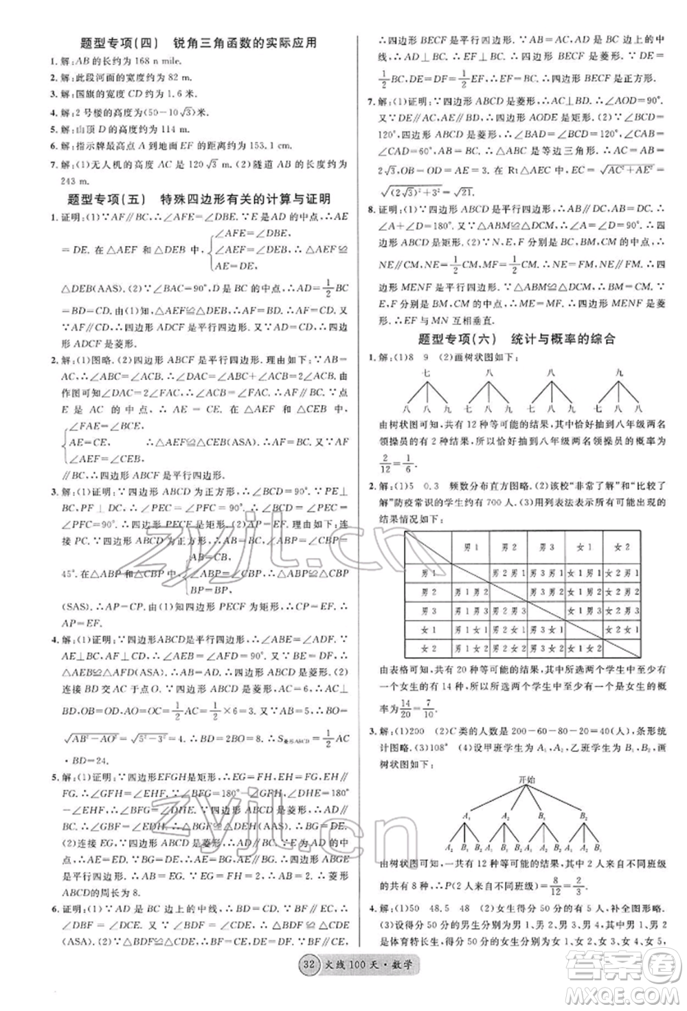 廣東經(jīng)濟(jì)出版社2022火線100天全練本A本數(shù)學(xué)通用版青海專版參考答案