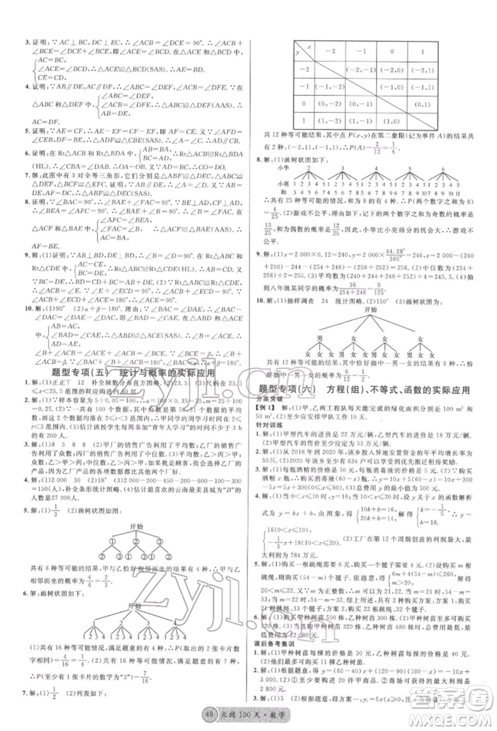云南大學出版社2022火線100天紅版講數學通用版云南專版參考答案